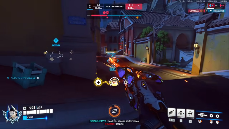 Aimbot FOV overlay Overwatch 2 aimbot screenshot with FOV ring and enemy target markers on Mercy gameplay