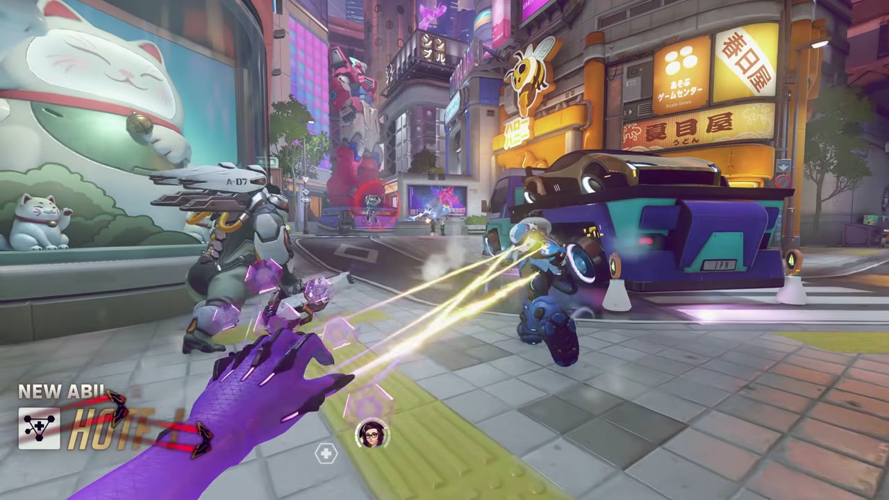 Overwatch 2 first-person gameplay highlight on the homepage hero