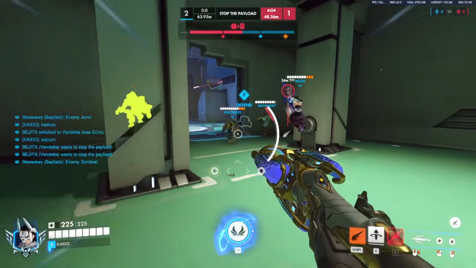Wallhack through cover Overwatch 2 wallhack screenshot with yellow enemy silhouette visible through an interior wall
